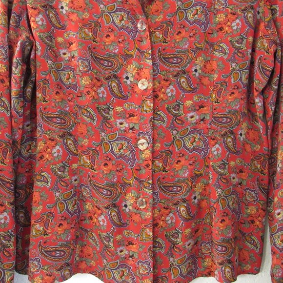 Saint Tropez Top Floral Paisley Button Front Sz 8 - Picture 3 of 7